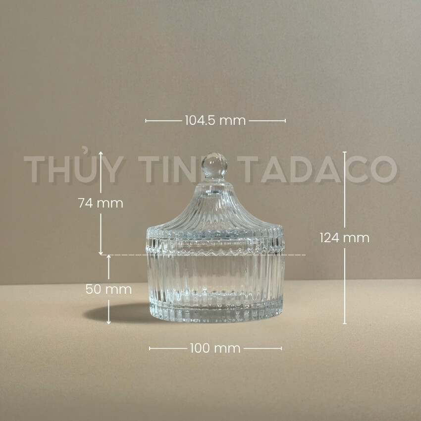 Kích thước thố mứt thủy tinh Deli TG1032-4 Kích thước chi tiết thố mứt thủy tinh Deli TG1032-4