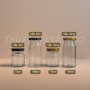 Hũ yến chưng thủy tinh tròn nắp thiếc vàng và đen