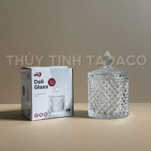 Thố mứt thủy tinh Deli TG1030-3.5 họa tiết kim cương Ảnh thực tế hũ thủy tinh Deli TG1030-3.5