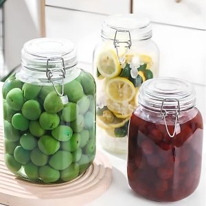 Hũ thủy tinh vuông nắp gài, miệng rộng nhiều dung tích