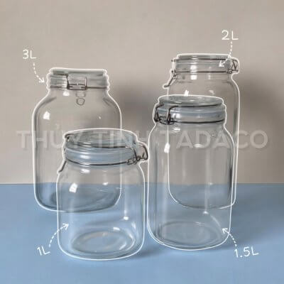 Hũ TRÒN nắp cài kín hơi 1L 1.5L 2L 3L Hũ dáng tròn nắp cài inox kín hơi